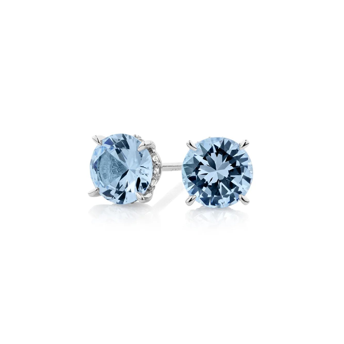 Round Brilliant stud earrings with blue topaz simulants in sterling silver