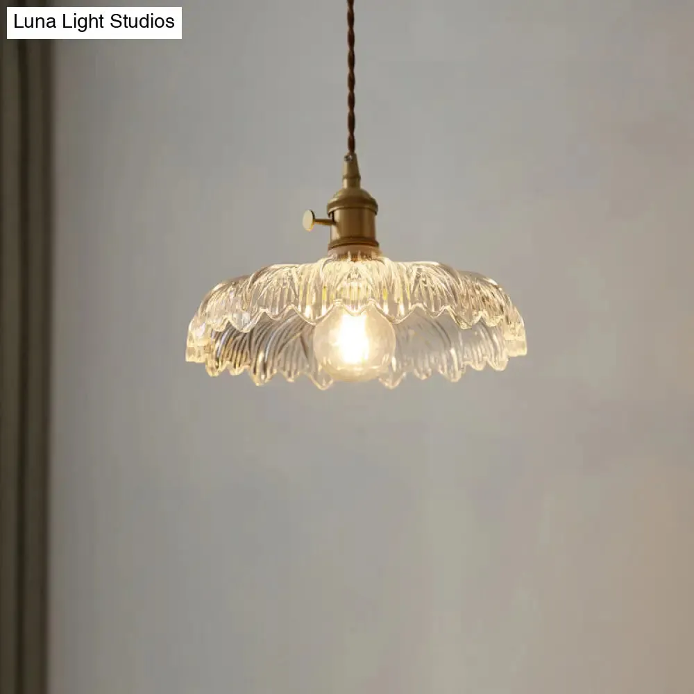 Scalloped Edge Glass Pendant Ceiling Light for Restaurants - Industrial Style