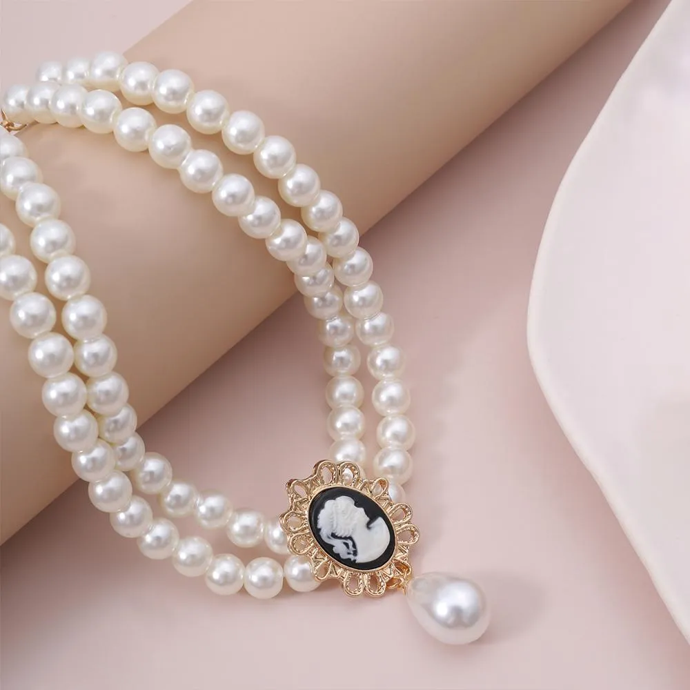 SHIXIN Layered Short Pearl Choker Necklace for Women White Beads Necklace Wedding Jewelry on Neck Lady Pearl Choker Collar Gifts