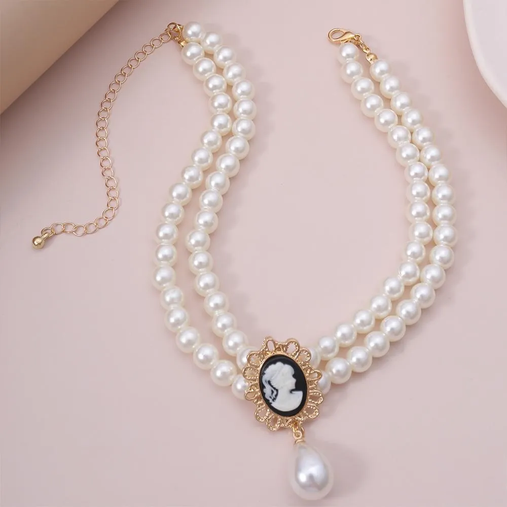 SHIXIN Layered Short Pearl Choker Necklace for Women White Beads Necklace Wedding Jewelry on Neck Lady Pearl Choker Collar Gifts