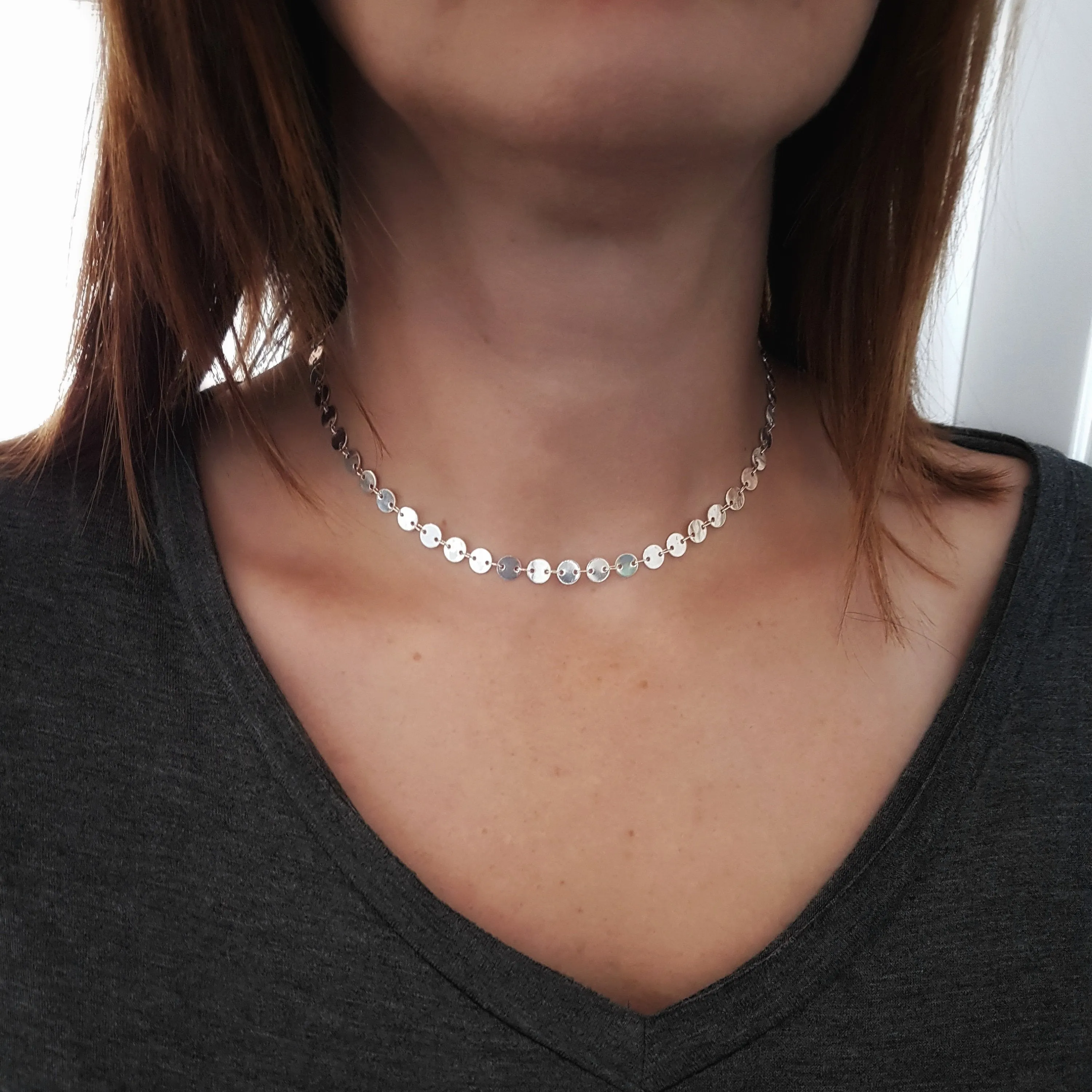 Silver Choker Necklace Silver Coin Choker Dainty Silver Choker Coin Choker Coin Necklace Layered Necklace Layering Necklace Custom Lengths