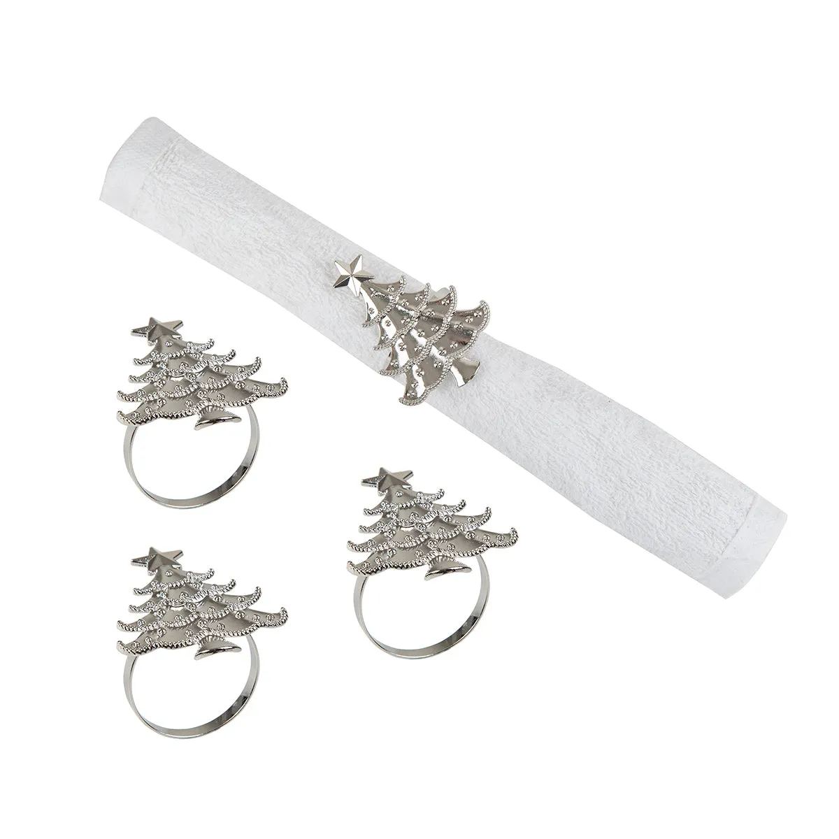 Silver Christmas Tree Napkin Ring, Set of 4