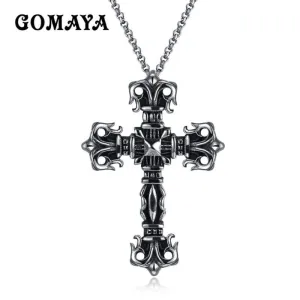 Silver Men's Pendant Necklace Classic Cross Prayer Christ Stainless Steel Men Women Free Chain