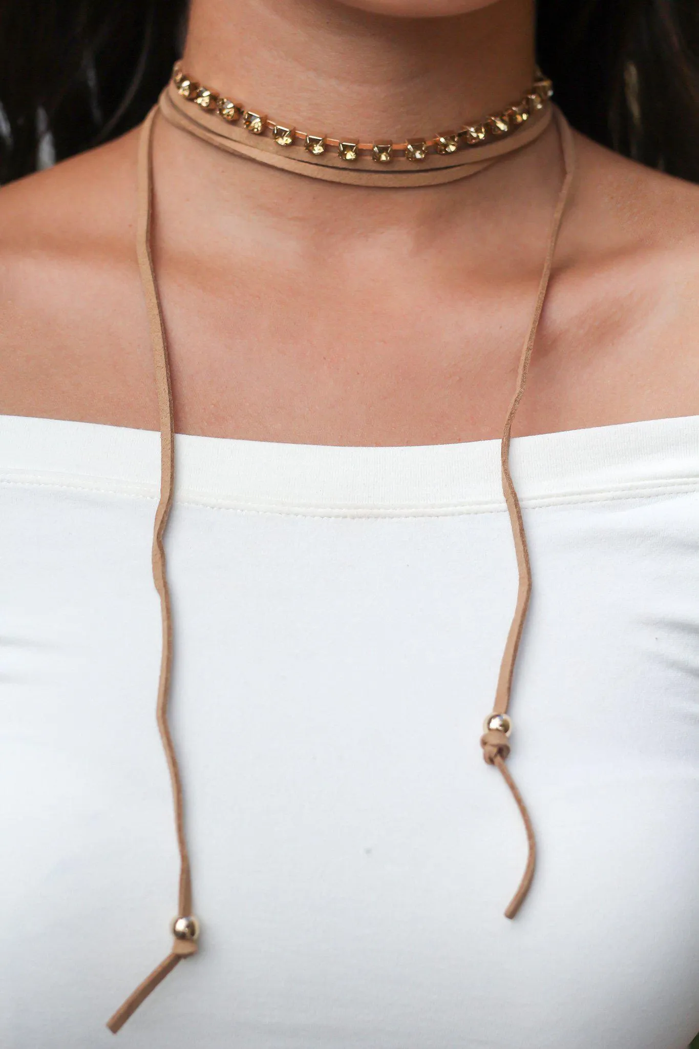 Tan Wrap Around Choker with Jewels