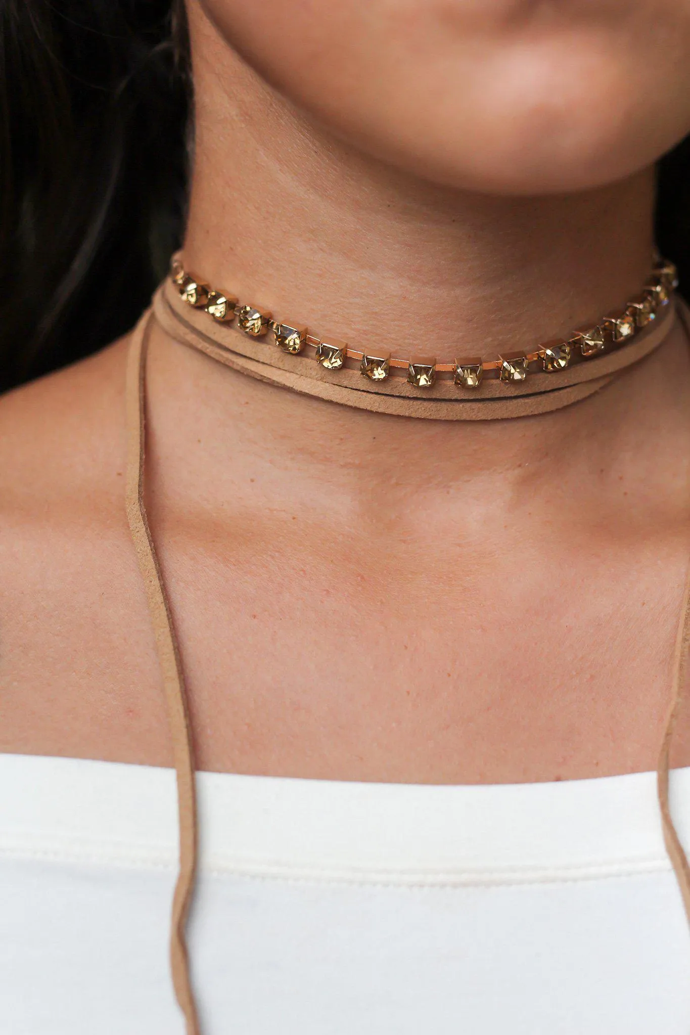 Tan Wrap Around Choker with Jewels