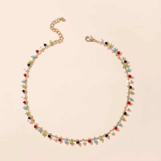 Tocona Bohemian Colorful Beaded Necklace for Women Charms Tassel Clavicle Chain Chockers Handmade Party Jewelry collares B31203