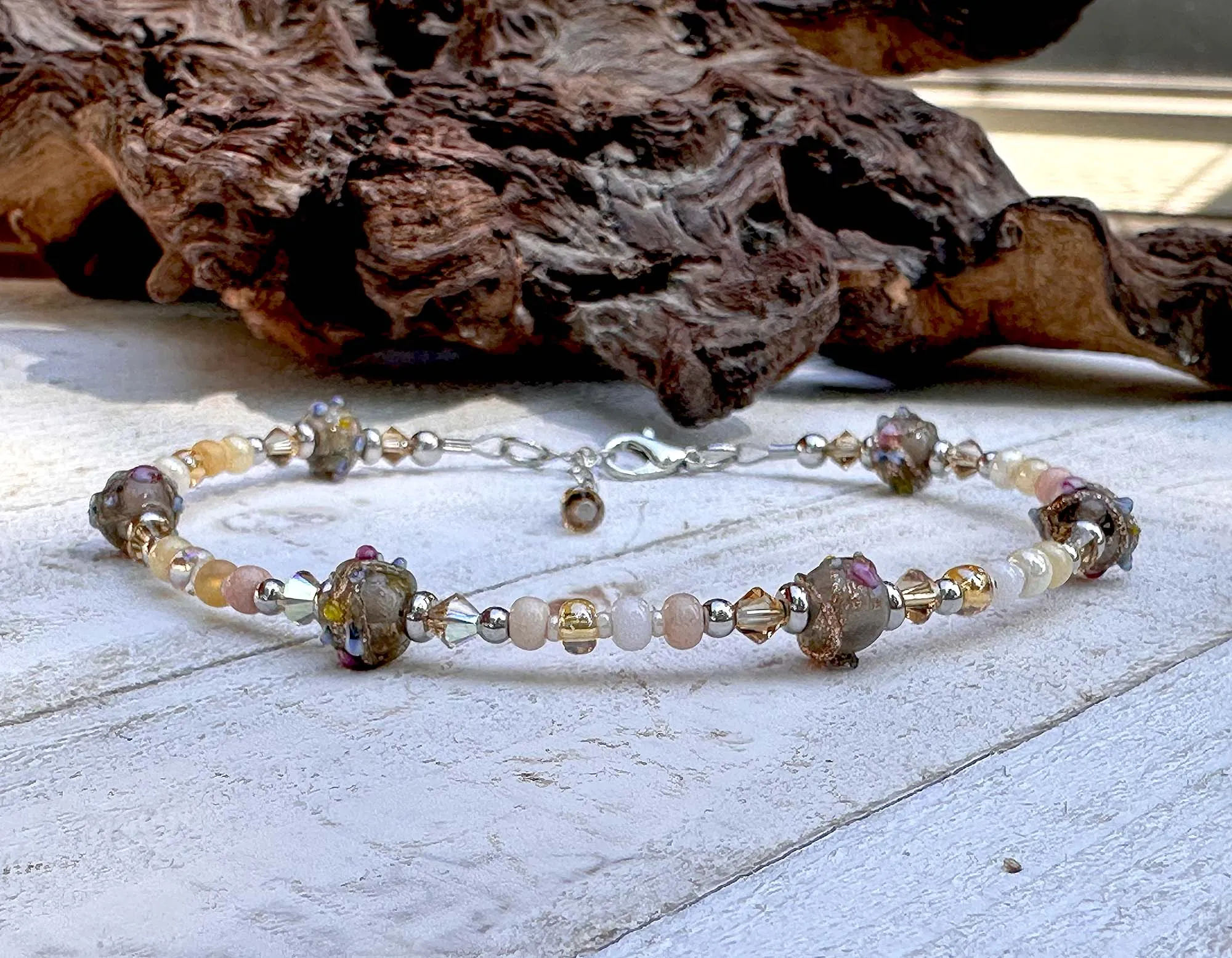 Topaz Olive Glass Beaded Anklet