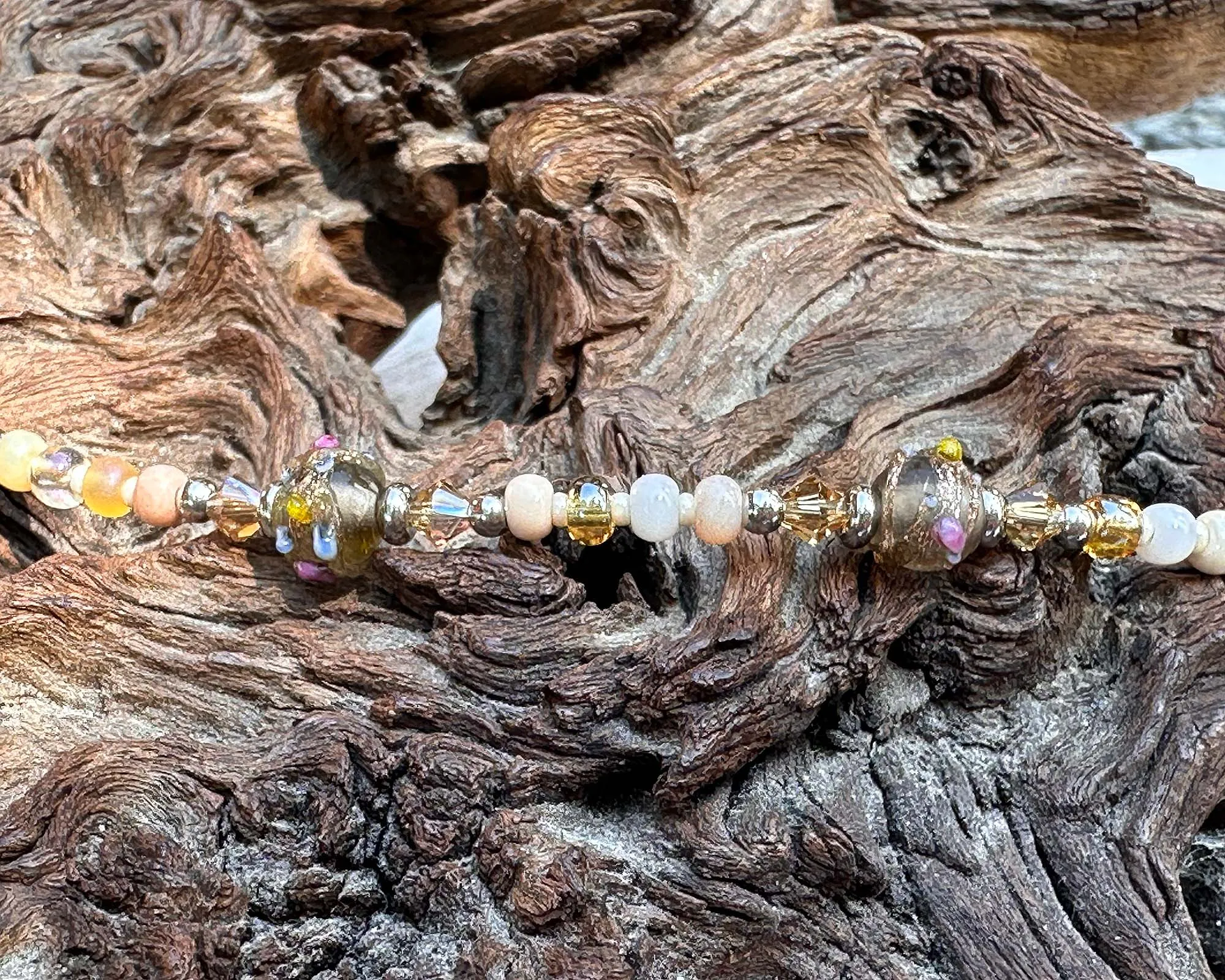 Topaz Olive Glass Beaded Anklet