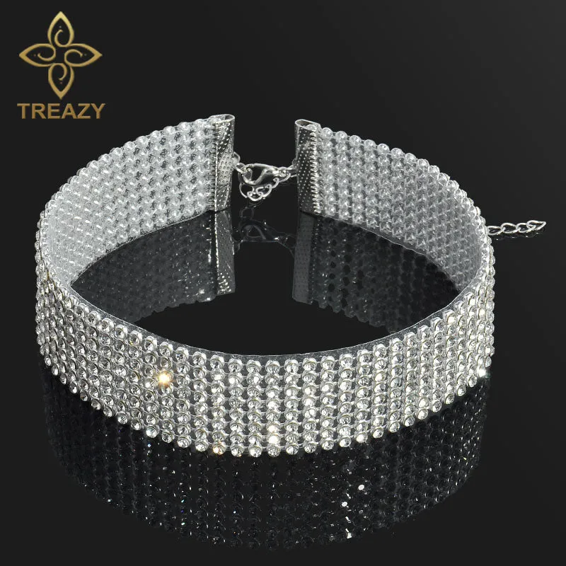 TREAZY Sparkling Full Crystal Rhinestone Choker Necklace for Women Wedding Bridal Collar Choker Chain Necklace Party Jewelry