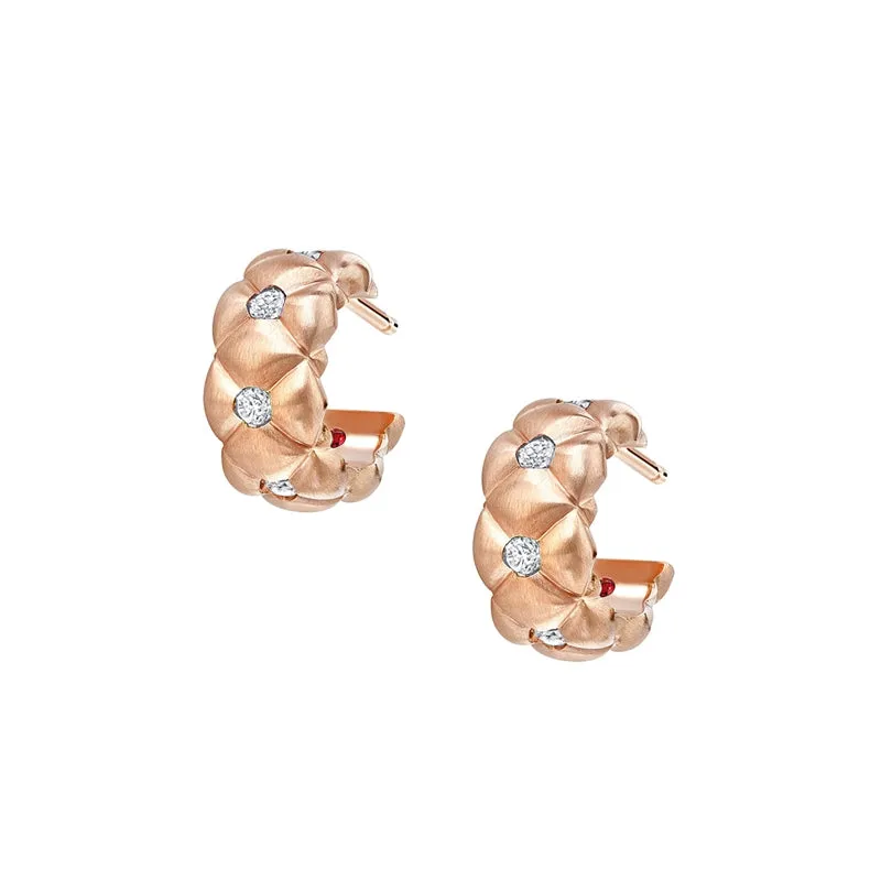 Treillage Brushed Rose Gold Diamond Huggie Hoop Earrings