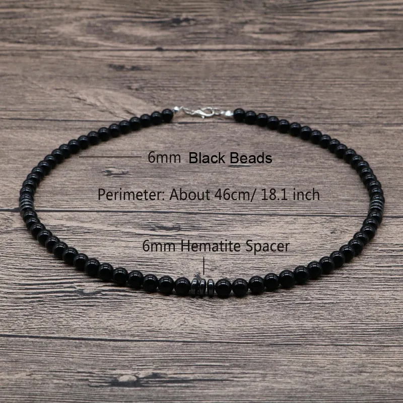 Trendy Simple Black Matte Stone Beads Necklace Men Summer Geometric Surfer Necklace For Men Strand Jewelry Gift For Him