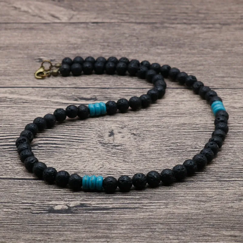 Trendy Simple Black Matte Stone Beads Necklace Men Summer Geometric Surfer Necklace For Men Strand Jewelry Gift For Him