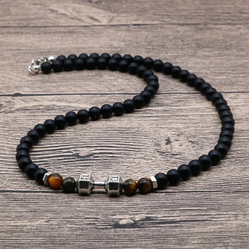 Trendy Simple Black Matte Stone Beads Necklace Men Summer Geometric Surfer Necklace For Men Strand Jewelry Gift For Him