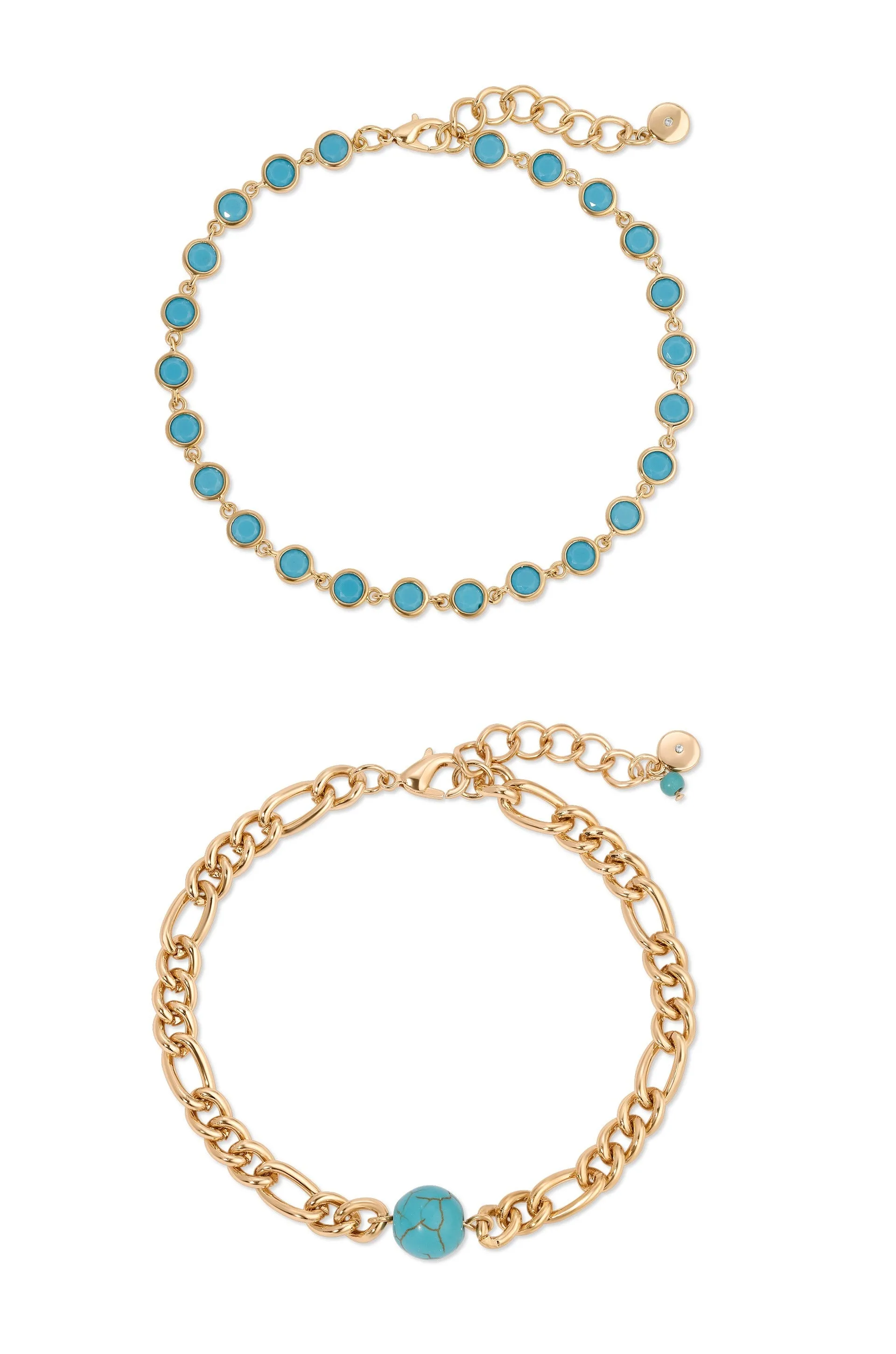 Turquoise Link Anklet Set