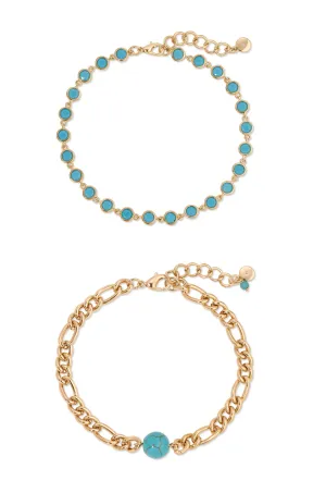 Turquoise Link Anklet Set