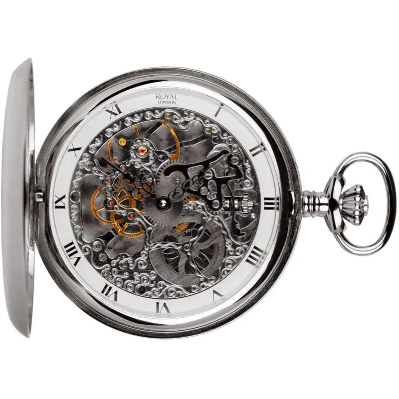 Unique Mechanical Skeleton Silver Pocket Watch – Double Opening, Exquisite Design