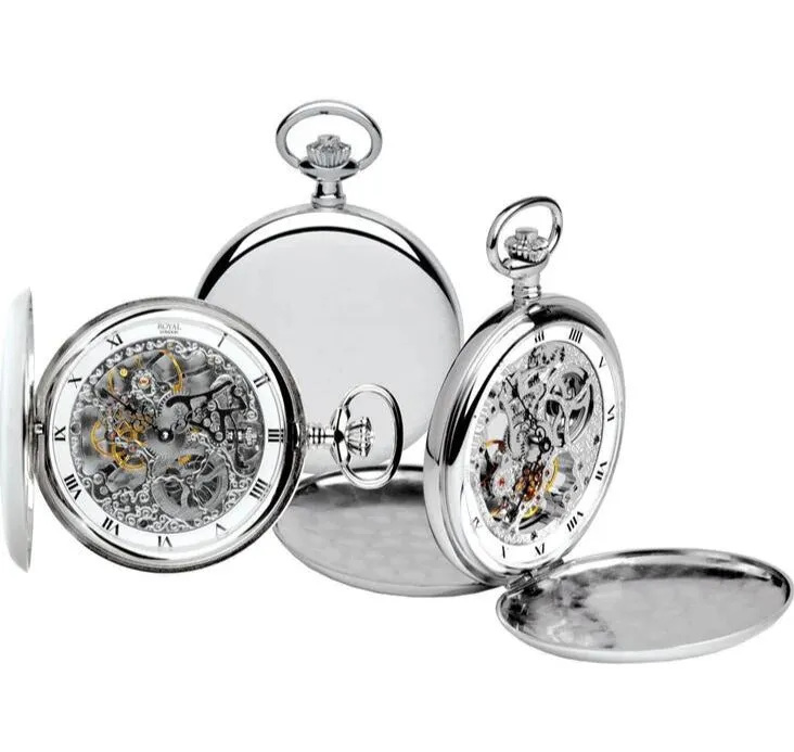 Unique Mechanical Skeleton Silver Pocket Watch – Double Opening, Exquisite Design