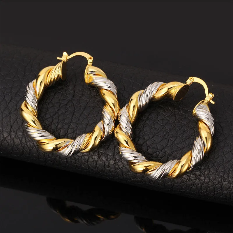 Unique Two Tone Necklace Set For Women Trendy Round Pendant Necklace Earrings Fashion Yellow Gold Plated Jewelry Sets