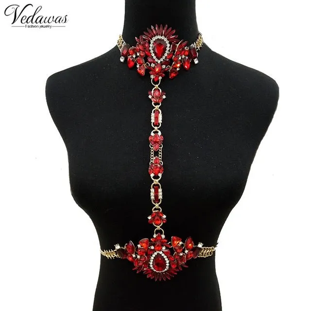 Vedawas Bohomian Fashion Jewelry Multicolor Crystal Choker Maxi Necklace Bracelets Body Statement Chain Necklace For Women 2178