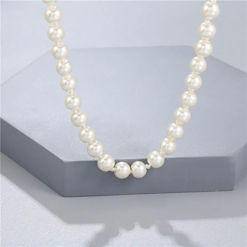 VenusFox Elegant White Imitation Pearl Necklace Long Round Pearl Wedding Choker Necklace for Women Charm Fashion Jewelry