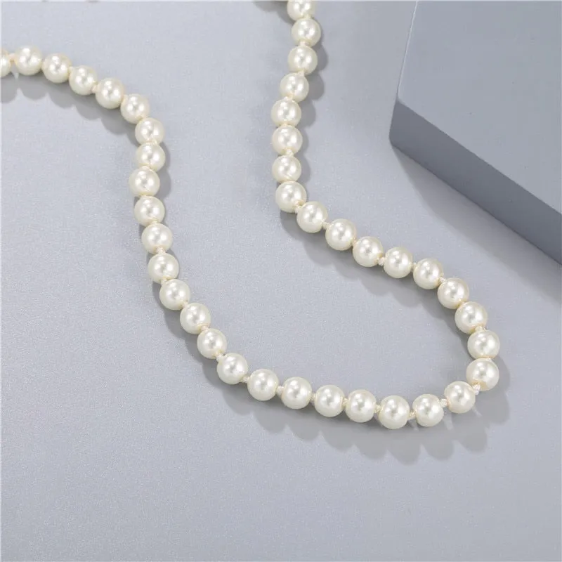 VenusFox Elegant White Imitation Pearl Necklace Long Round Pearl Wedding Choker Necklace for Women Charm Fashion Jewelry