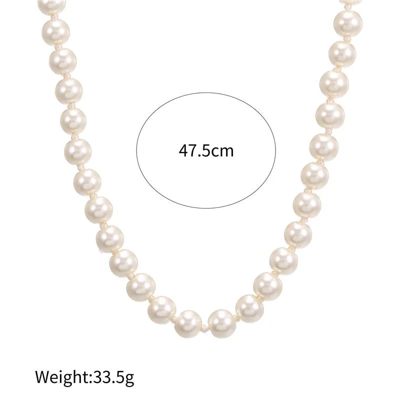 VenusFox Elegant White Imitation Pearl Necklace Long Round Pearl Wedding Choker Necklace for Women Charm Fashion Jewelry