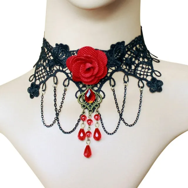 VenusFox White Black Lace Chokers Necklaces