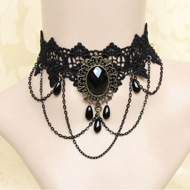 VenusFox White Black Lace Chokers Necklaces