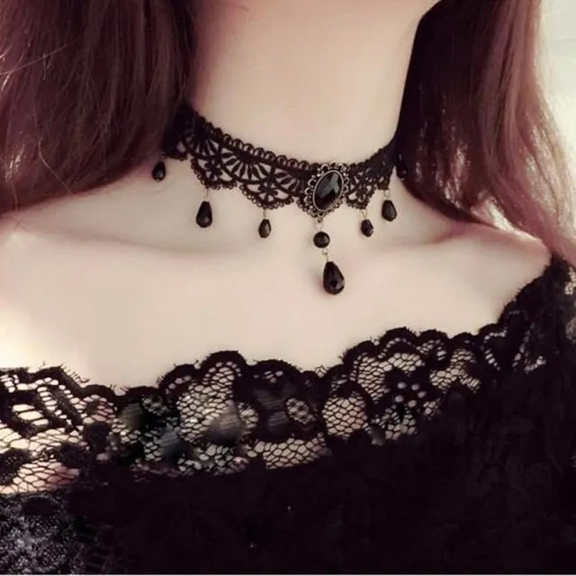 VenusFox White Black Lace Chokers Necklaces