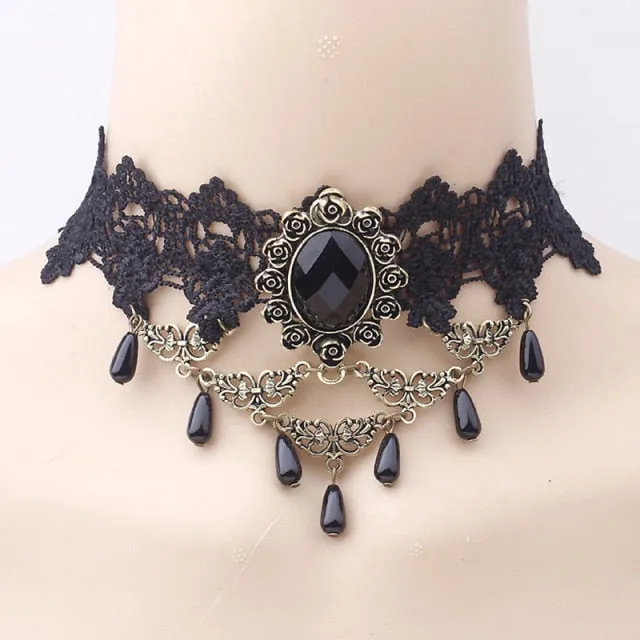 VenusFox White Black Lace Chokers Necklaces