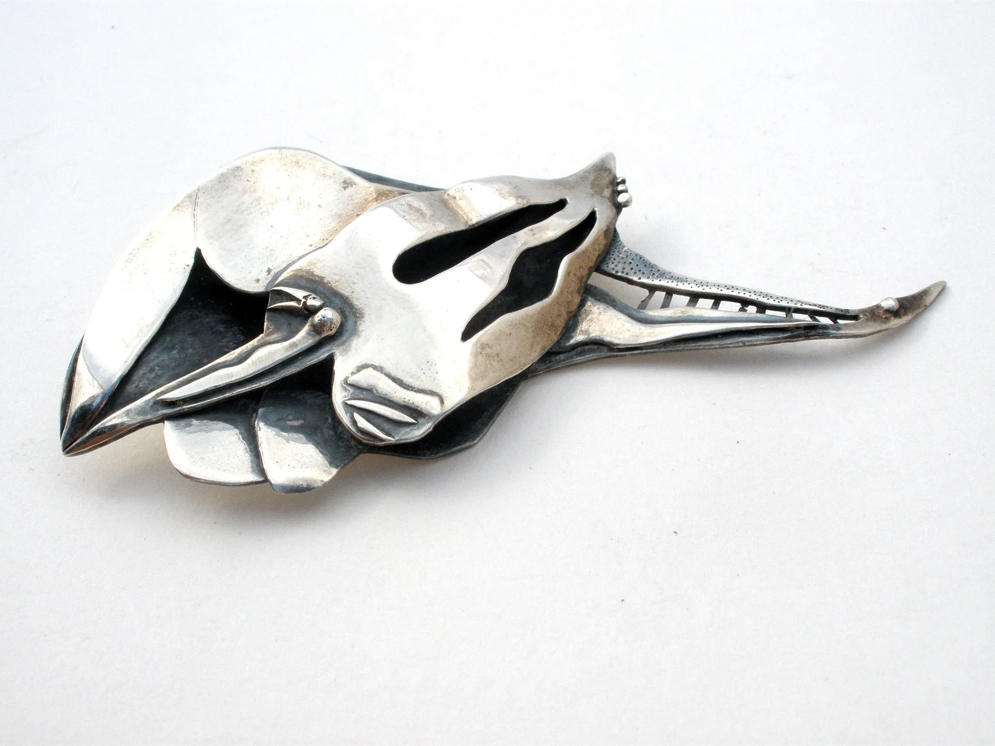 Vintage Abstract Swan Brooch Pin Sterling Silver