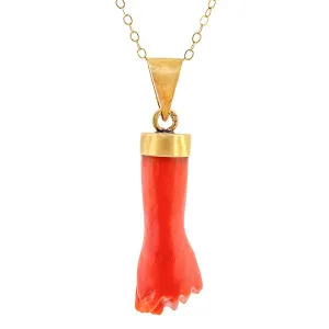 Vintage Coral Figa Hand Charm Pendant