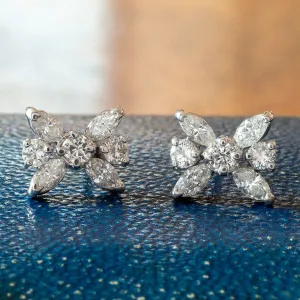 Vintage Marquise & Round Diamond Stud Earrings