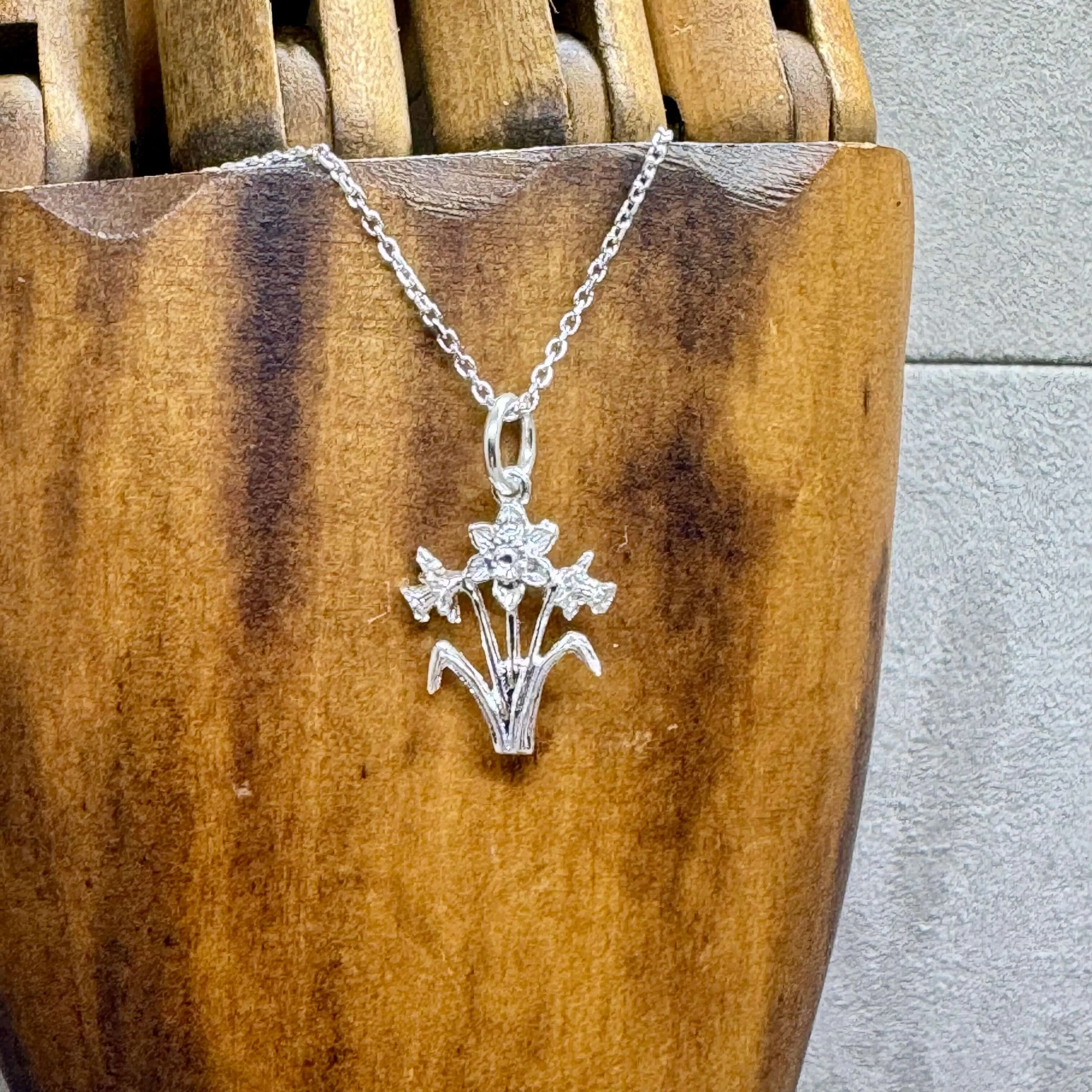 Welsh Daffodil Sterling Silver Charm Necklace