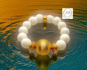 White Alabaster Gemstones 18k Brushed Gold Vermeil Beaded Bracelet