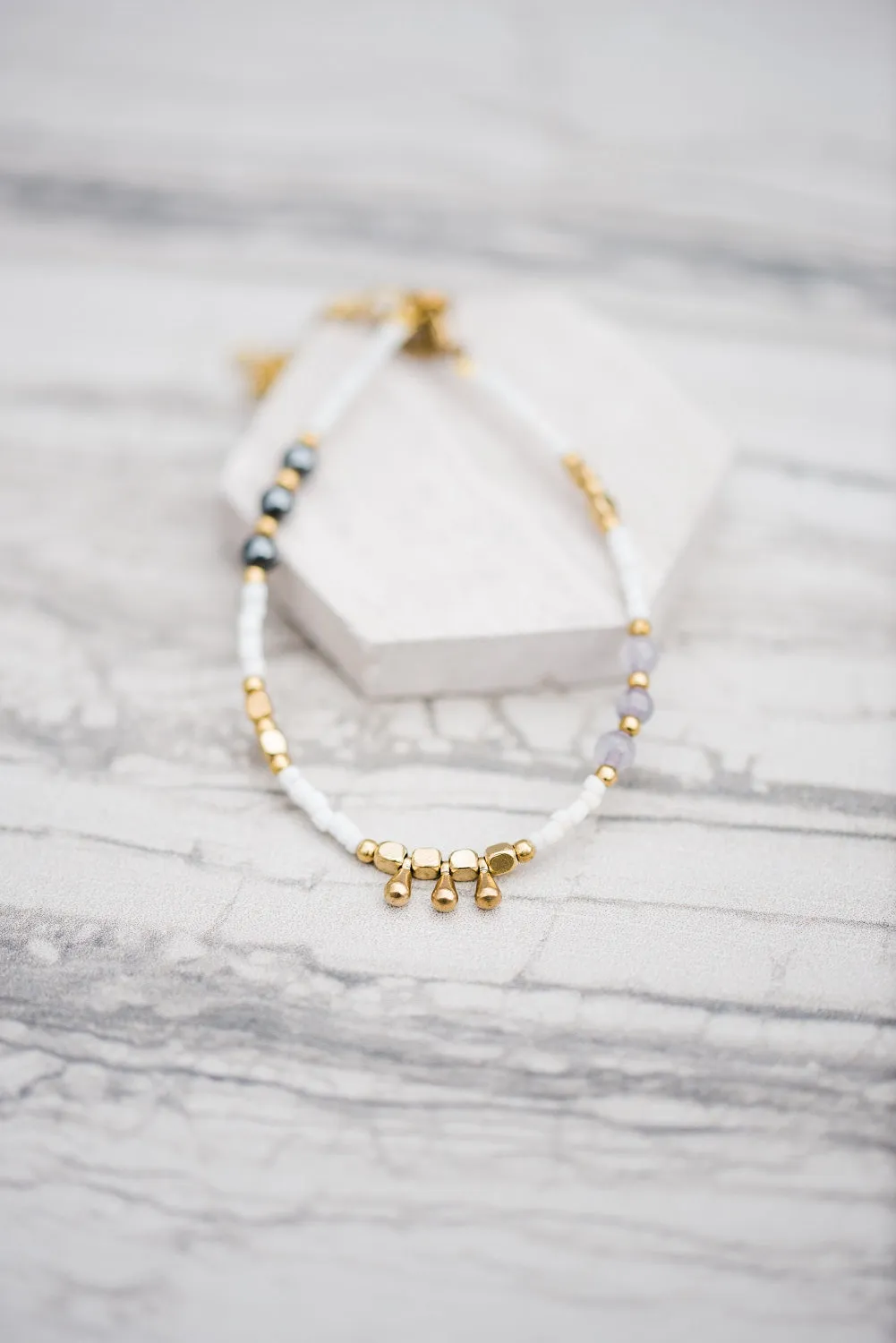 White and Gold Droplet Bracelet