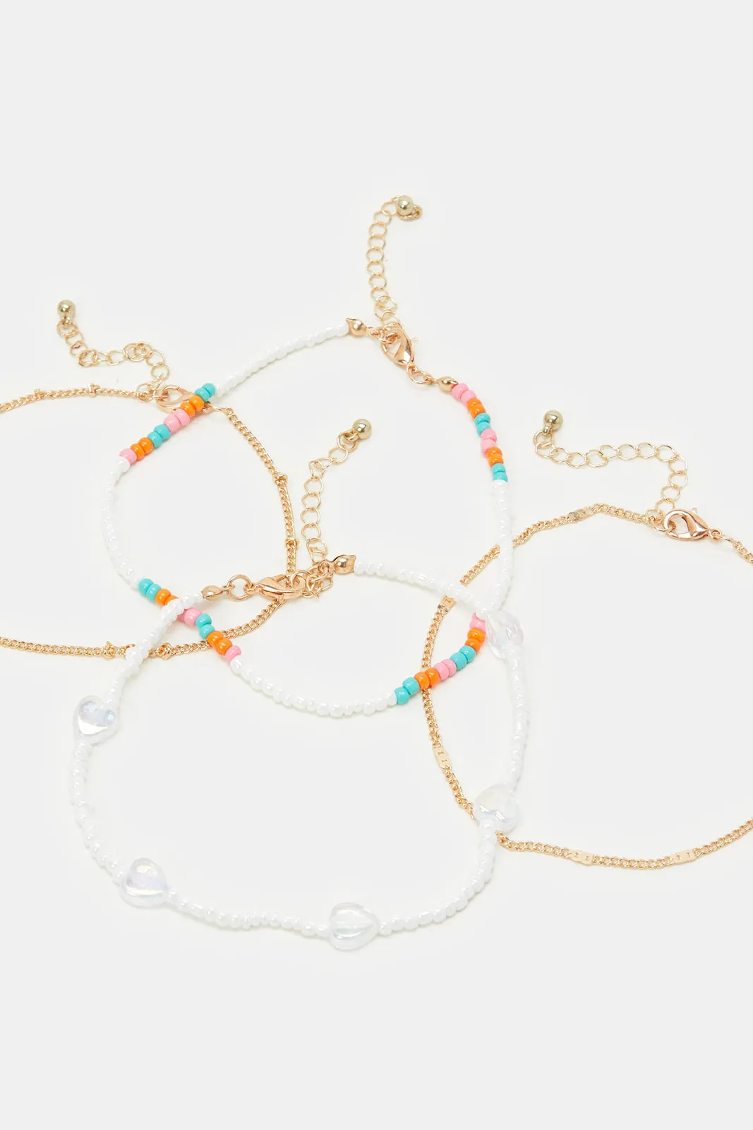 Women Assorted Embellished Anklets Set (4 Piece)