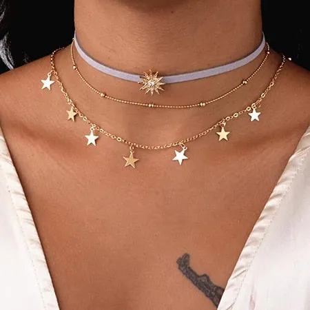 women Fashion Jewelry Long moon Tassel Gold color Choker Chain Necklace