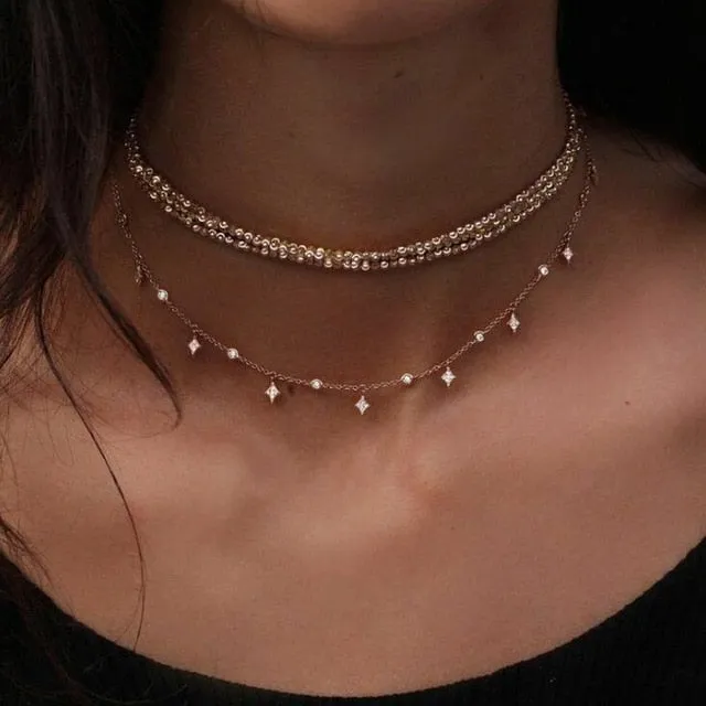 women Fashion Jewelry Short crystal stars Gold color Choker Chain Necklace for