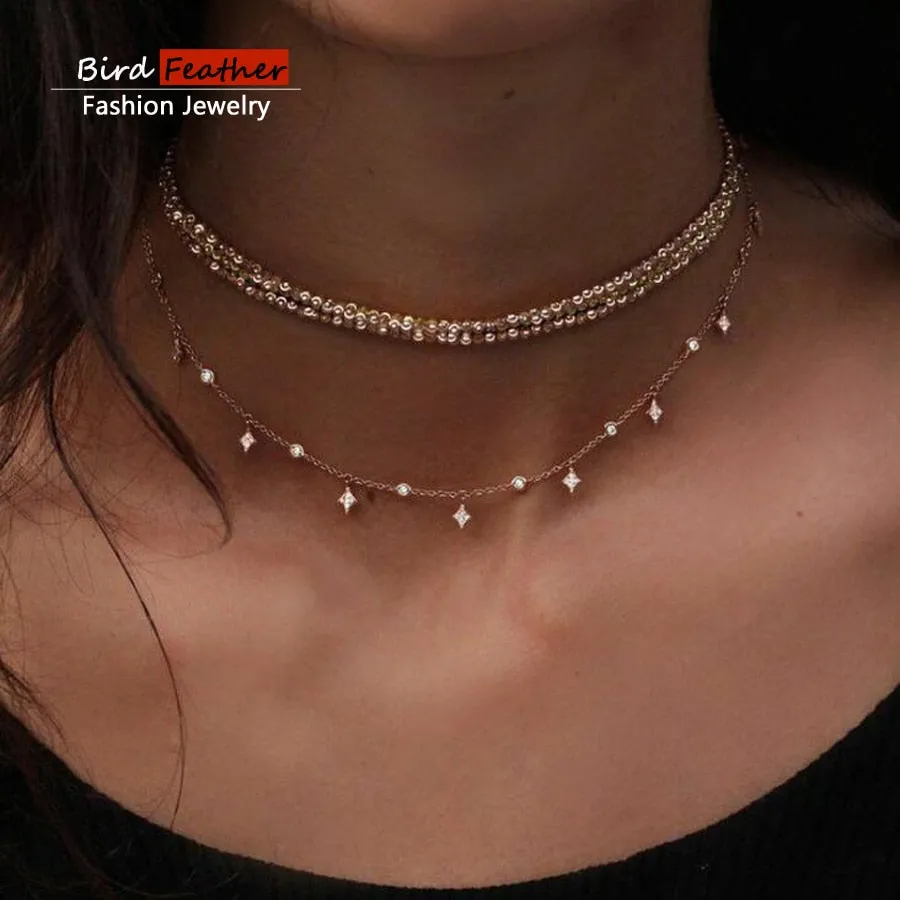 women Fashion Jewelry Short crystal stars Gold color Choker Chain Necklace for