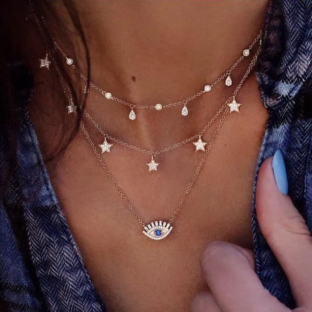 women Fashion Jewelry Short crystal stars Gold color Choker Chain Necklace for