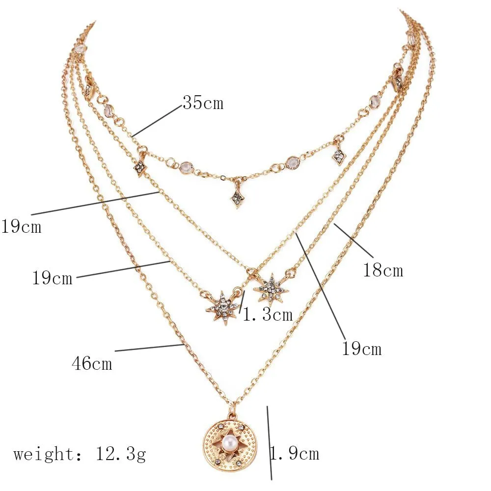 women Fashion Jewelry Short crystal stars Gold color Choker Chain Necklace for