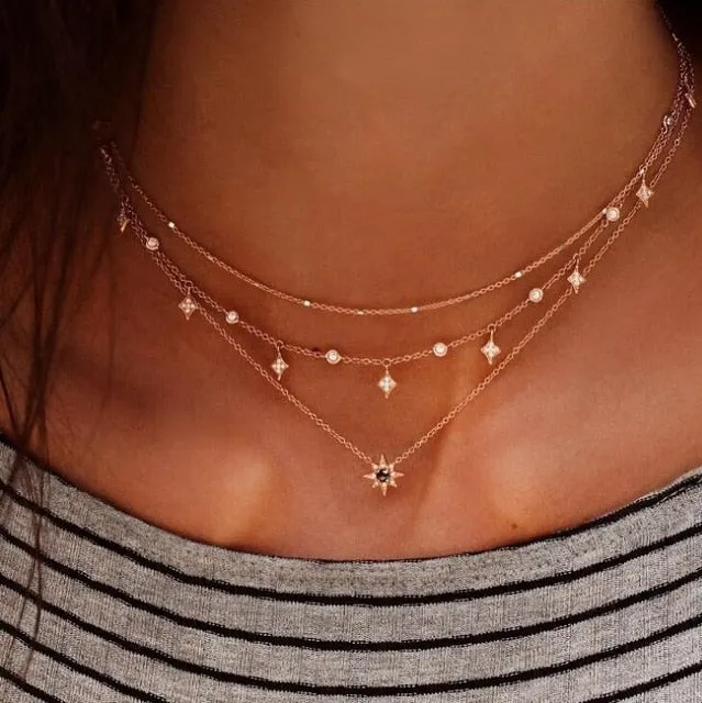 women Fashion Jewelry Short crystal stars Gold color Choker Chain Necklace for