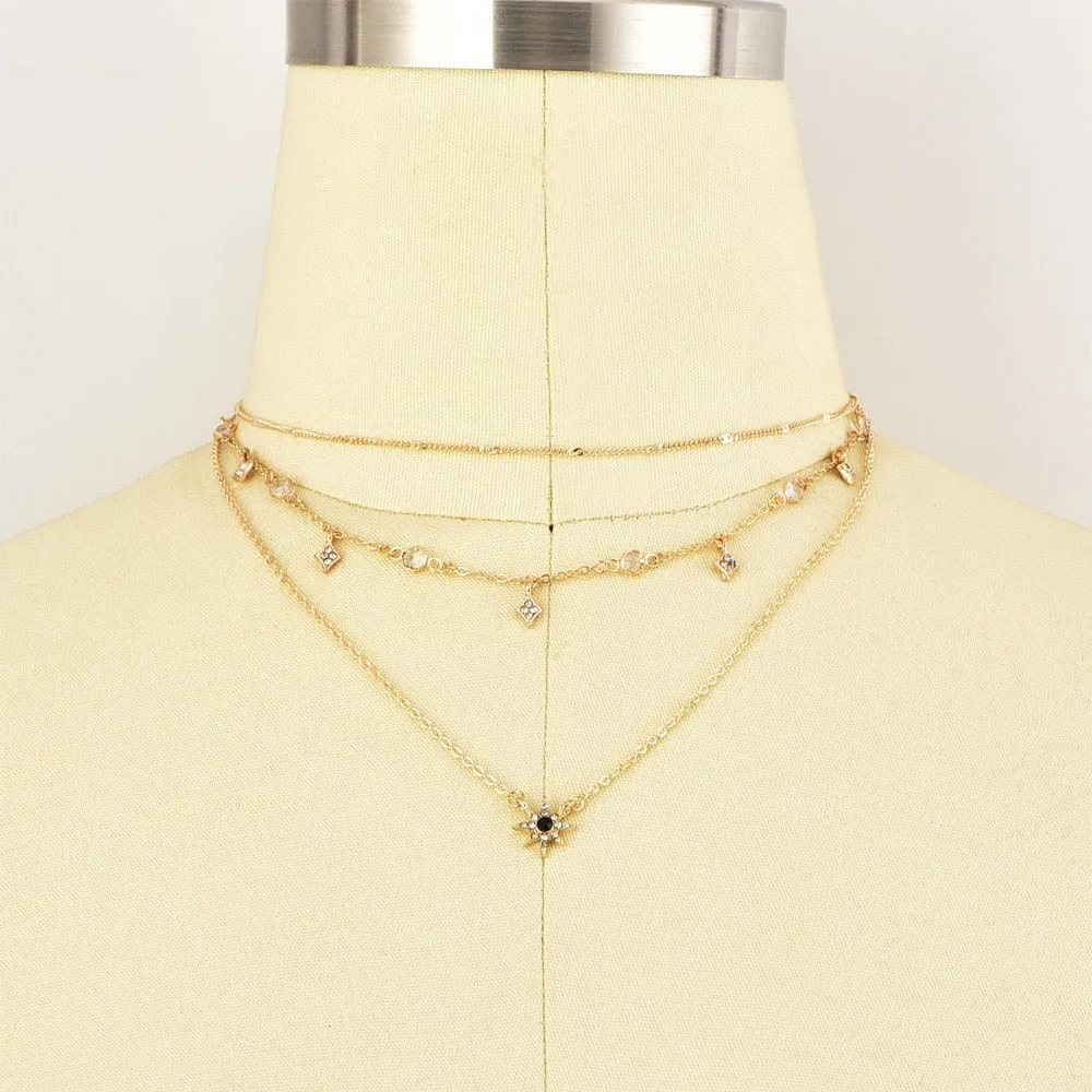 women Fashion Jewelry Short crystal stars Gold color Choker Chain Necklace for