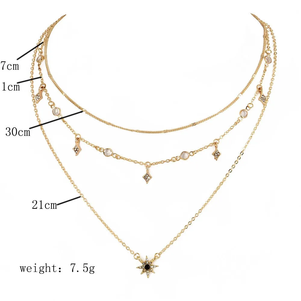 women Fashion Jewelry Short crystal stars Gold color Choker Chain Necklace for