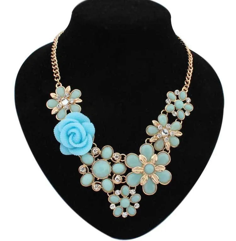 Women Statement Necklace Link Chain Necklaces Fashion Collar Choker Necklace Flower Pendant Jewelry Trends For Gift Party