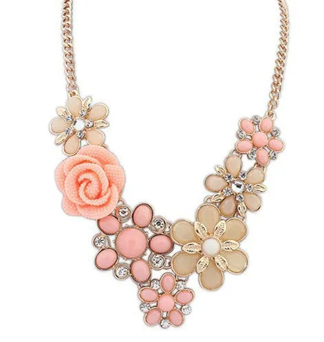 Women Statement Necklace Link Chain Necklaces Fashion Collar Choker Necklace Flower Pendant Jewelry Trends For Gift Party