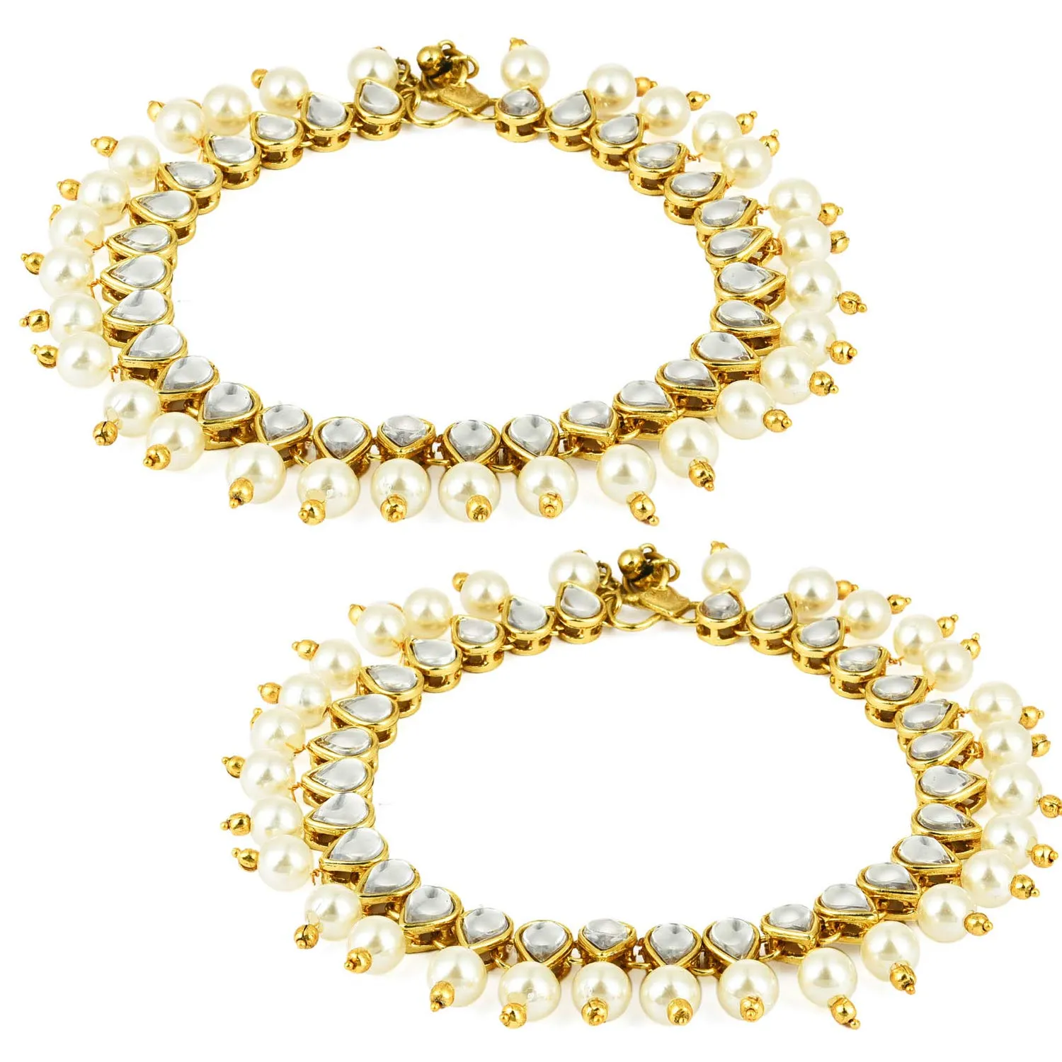 Yellow Chimes Pearl Dropping Kundan Gold Plated Stylish Traditional Payal Anklets for Women and Girls